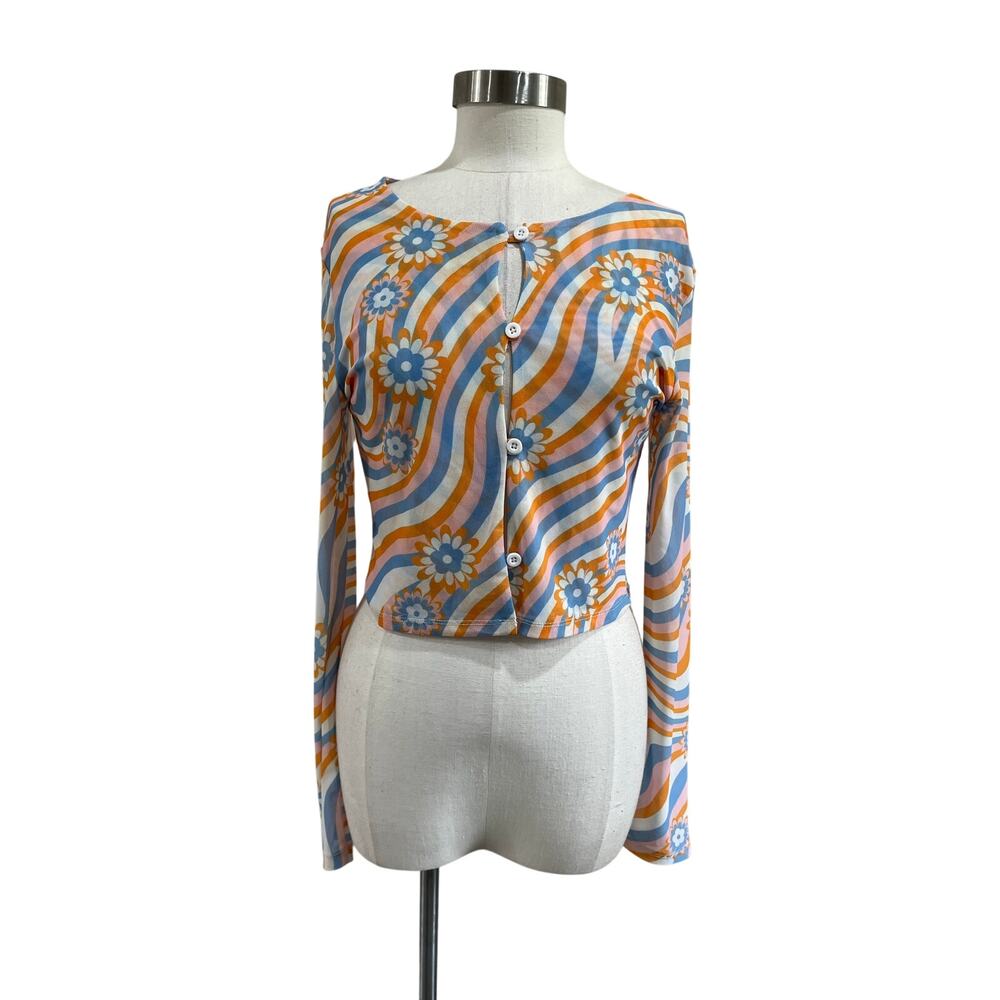 Rue21 Retro Floral Mesh Long Sleeve Top Sz XL Y2K Sheer Stretch Trendy‎